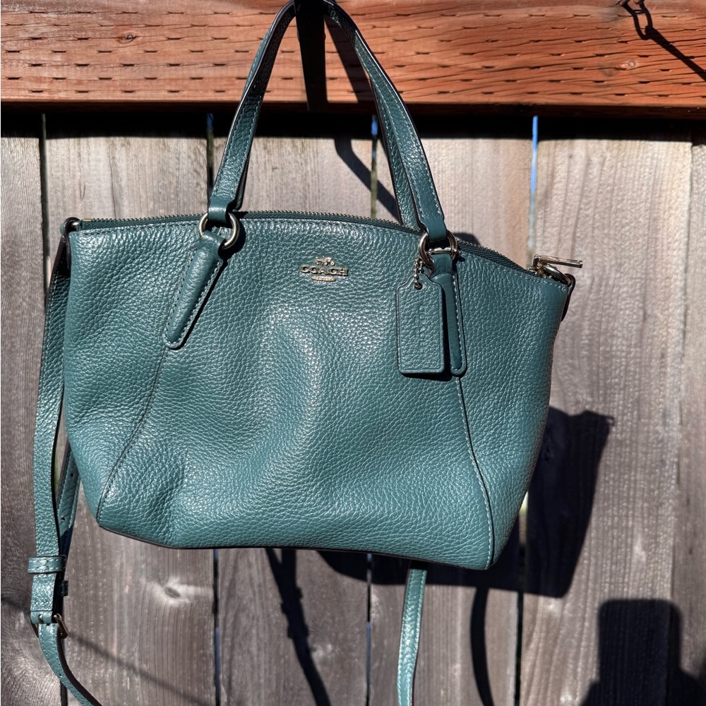 Coach Green Pebbled Leather Satchel with Crossbody Strap